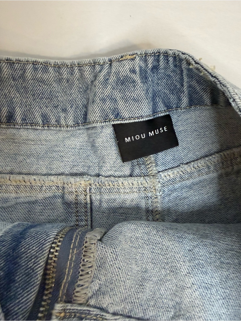 Miou Muse Denim Wrap Skort Distressed Raw Hem Sz M
